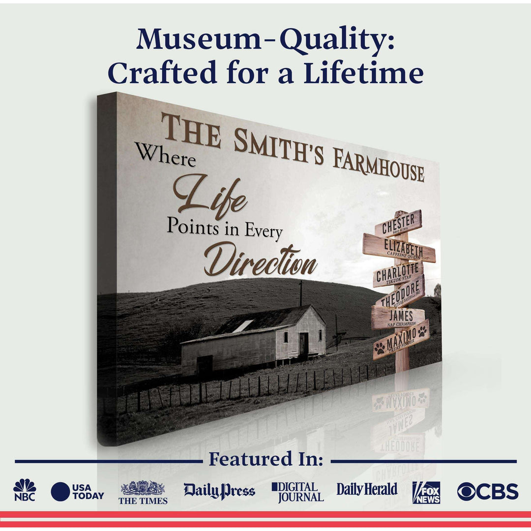 Where Life Points In Every Direction Family Farmhouse Names Sign