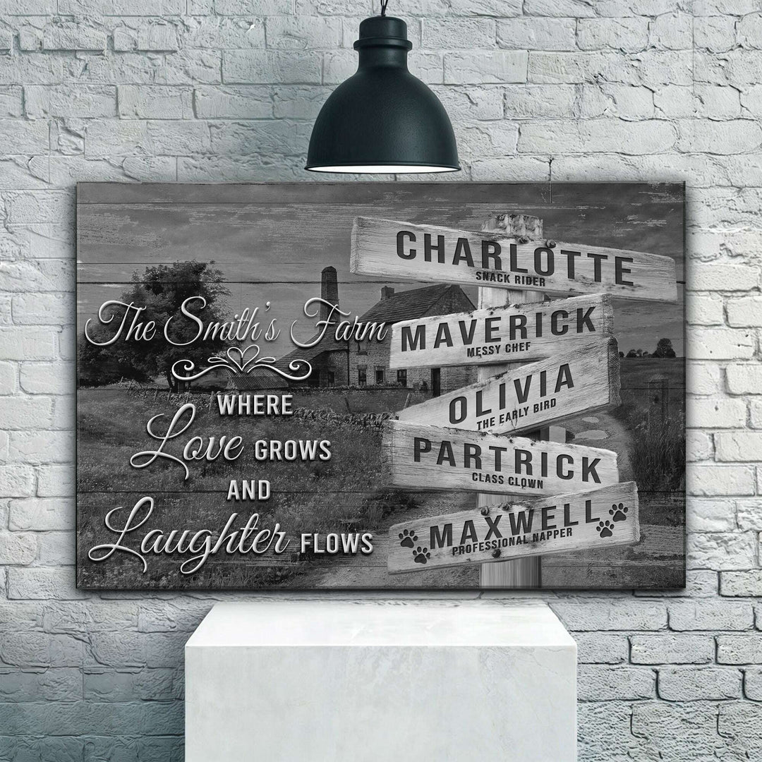 Where Love Grows And Laughter Flows Family Names Sign