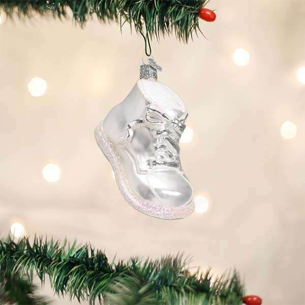 Old World Christmas White Baby Shoe Blown Glass Ornament