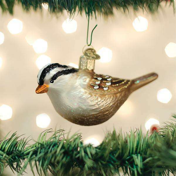 Old World Christmas White Crowned Sparrow Blown Glass Ornament