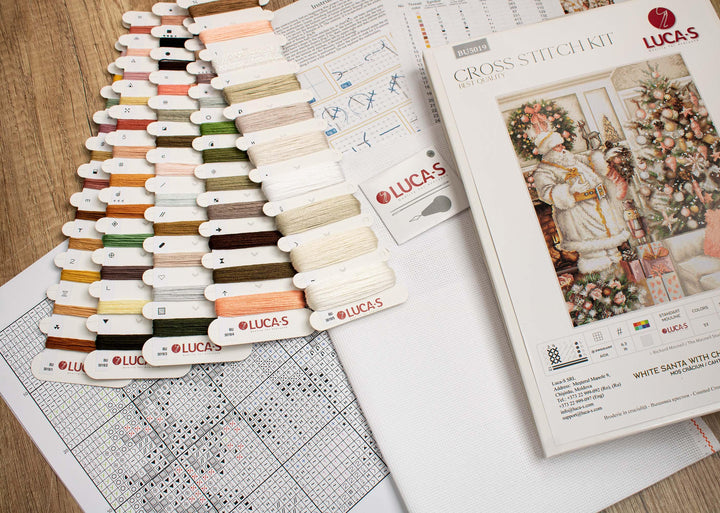 White Santa With Christmas Tree BU5019L Counted Cross-Stitch Kit