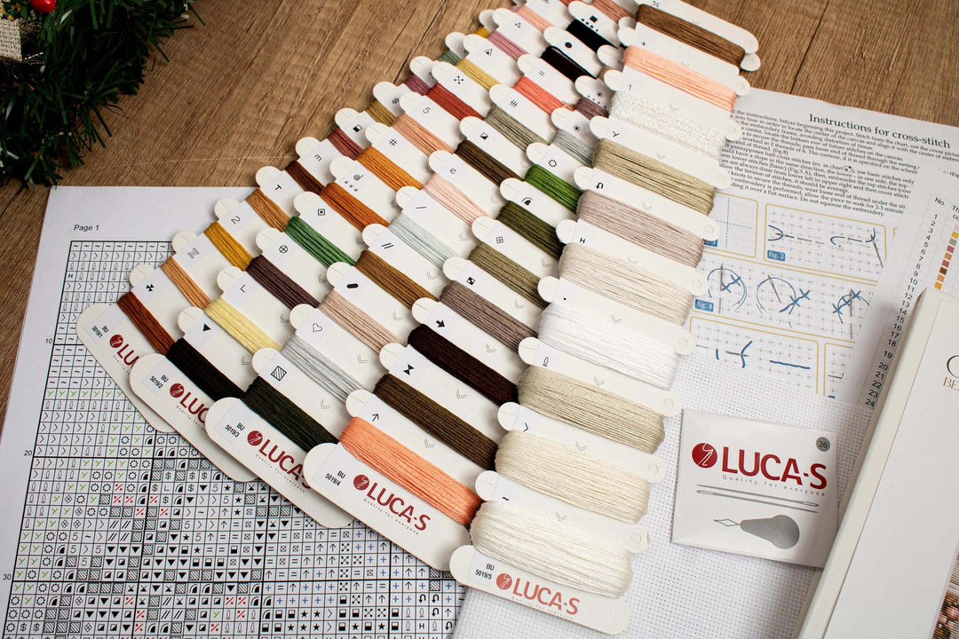 White Santa With Christmas Tree BU5019L Counted Cross-Stitch Kit