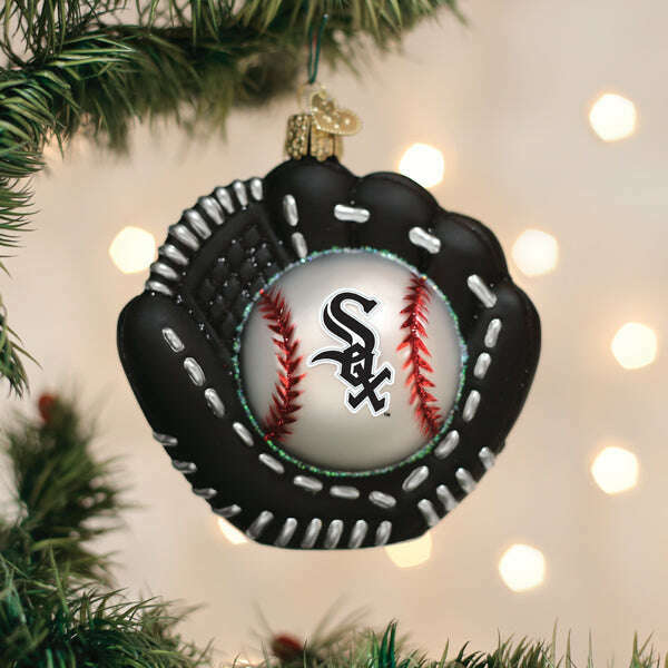 Old World Christmas White Sox Baseball Mitt Blown Glass Ornament