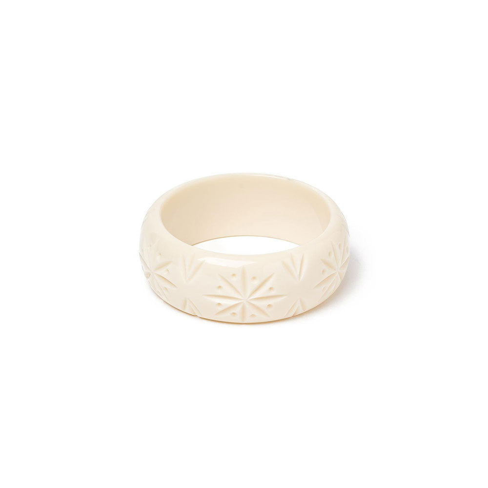 Wide Cream Heavy Carve Bangle by Splendette image