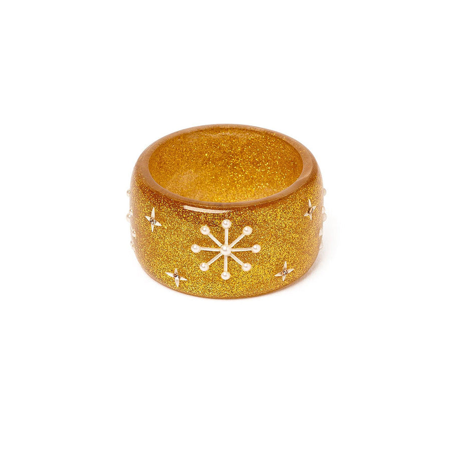 Wide Gold Glitter Snowflake Bangle by Splendette image