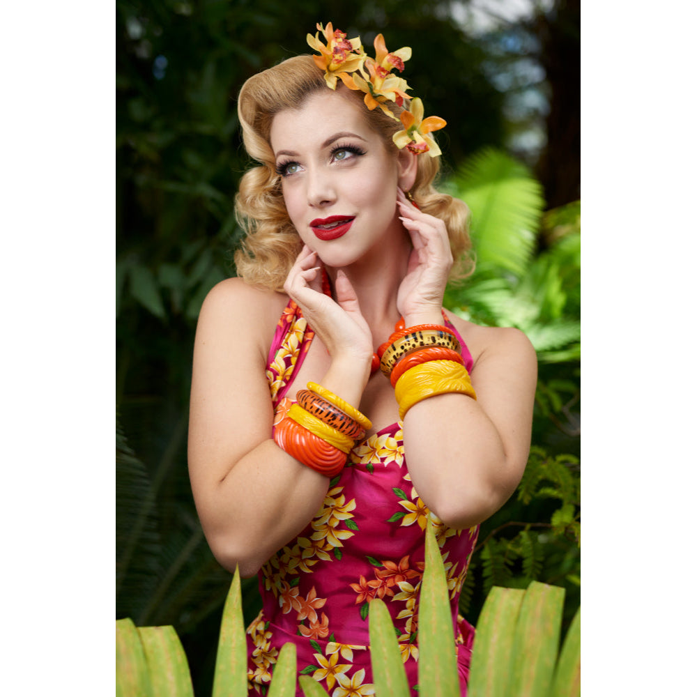 Wide Papaya Heavy Carve Fakelite Bangle by Splendette  2