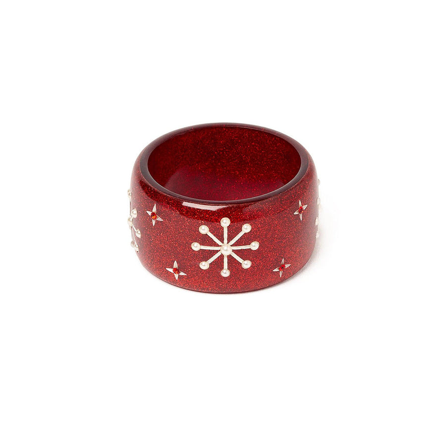 Wide Red Glitter Snowflake Bangle by Splendette image