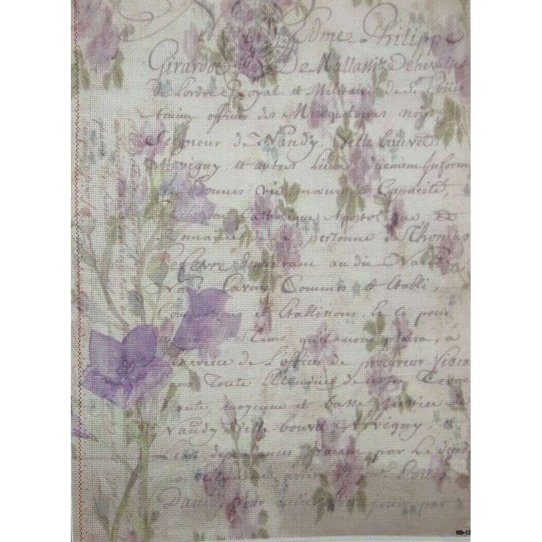 Wildflower Script Designer Printed AIDA Fabric. Canvas for embroidery with an applied background  KF-1274A