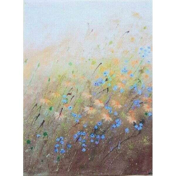 Wildflowers Designer Printed AIDA Fabric. Canvas for embroidery with an applied background  KF-1078A