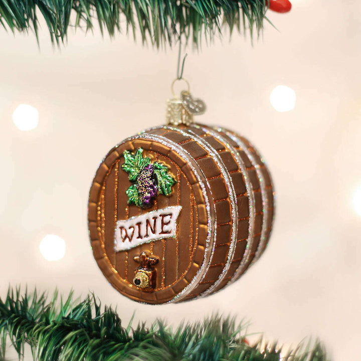 Old World Christmas Wine Barrel Blown Glass Ornament