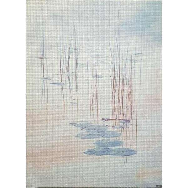 Winter Reflections Designer Printed AIDA Fabric. Canvas for embroidery with an applied background  KF-1091A