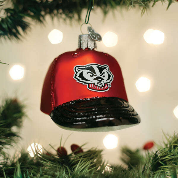 Old World Christmas Wisconsin Baseball Cap Blown Glass Ornament