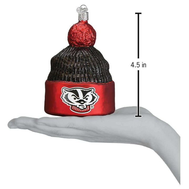 Old World Christmas Wisconsin Badgers Beanie Blown Glass Ornament
