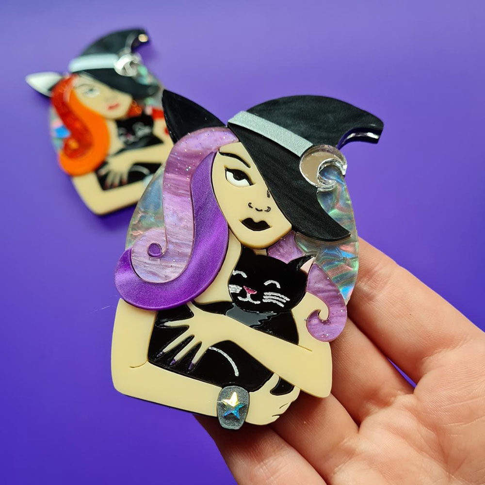 Witch And Her Cat Brooch by Cherryloco Jewellery 3
