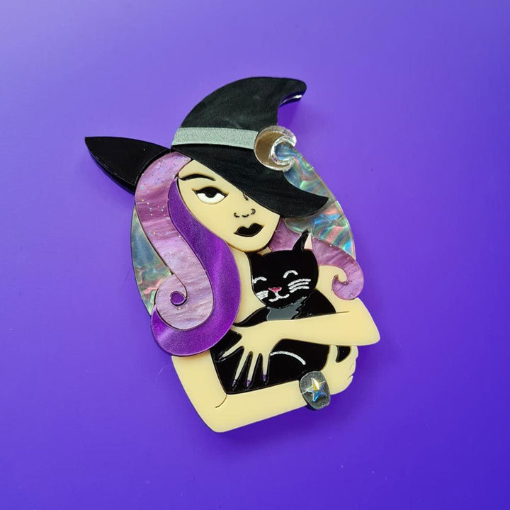 Witch And Her Cat Brooch by Cherryloco Jewellery 4
