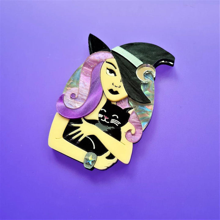 Witch And Her Cat Brooch by Cherryloco Jewellery 5