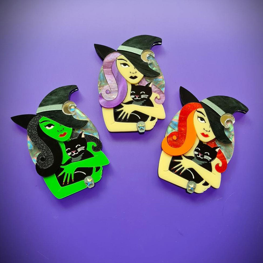 Witch And Her Cat Brooch by Cherryloco Jewellery 2