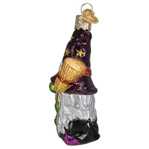 Witch Gnome Halloween Blown Glass Ornament