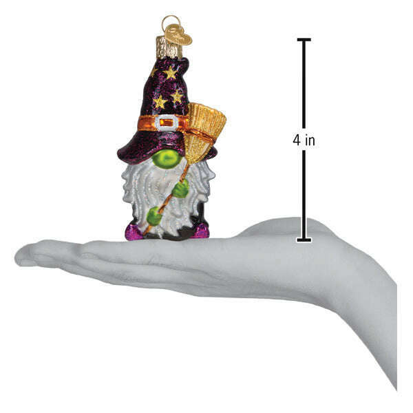 Witch Gnome Halloween Blown Glass Ornament