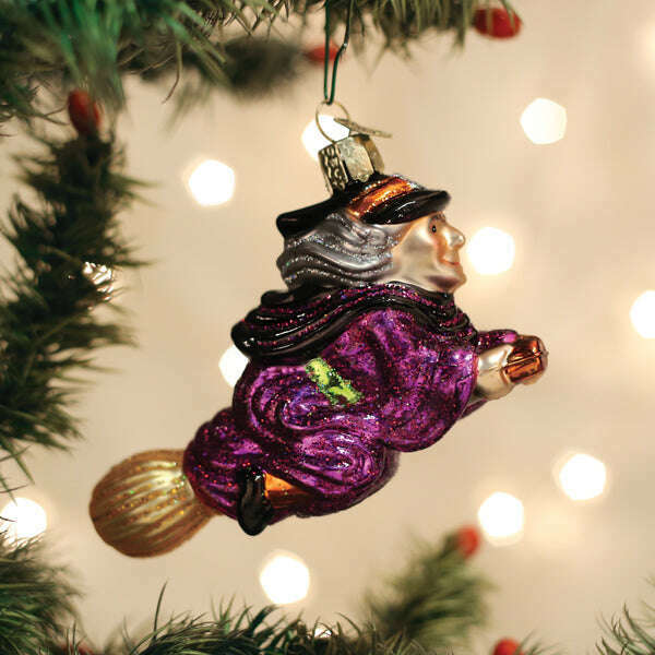 Old World Christmas Witch on Broomstick Blown Glass Ornament