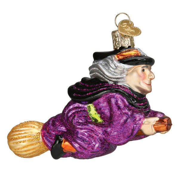 Old World Christmas Witch on Broomstick Blown Glass Ornament