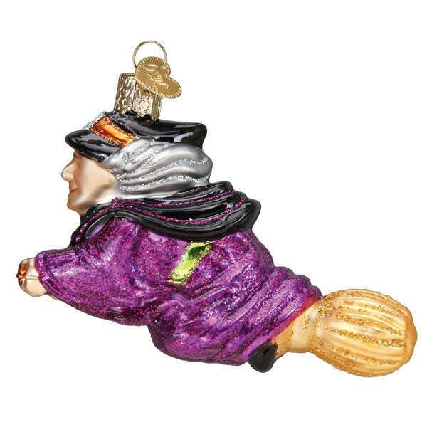 Old World Christmas Witch on Broomstick Blown Glass Ornament