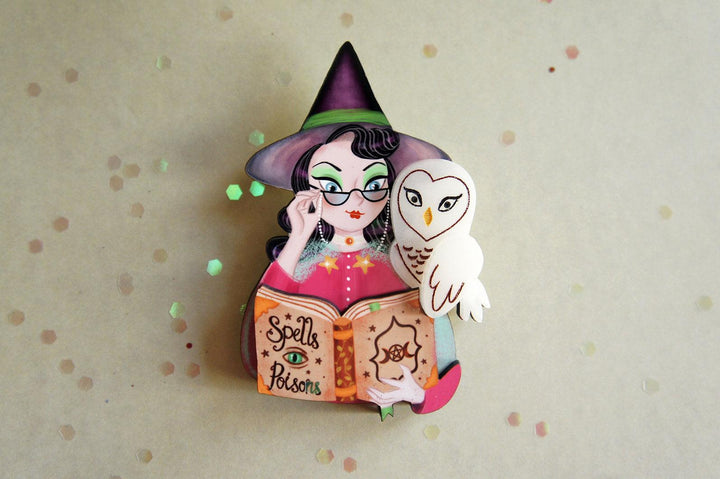 Witch with Owl Halloween Brooch by Laliblue - Quirks!