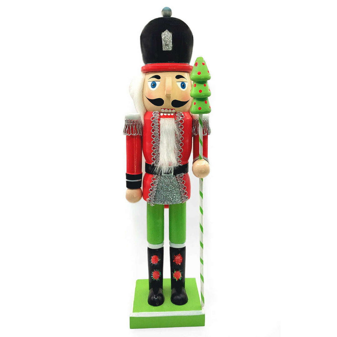 Wooden Nutcracker Soldier with Christmas Tree Cane Wizardi F07M6-1C