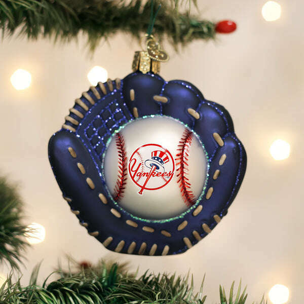 Old World Christmas Yankees Baseball Mitt Blown Glass Ornament