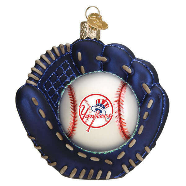 Old World Christmas Yankees Baseball Mitt Blown Glass Ornament