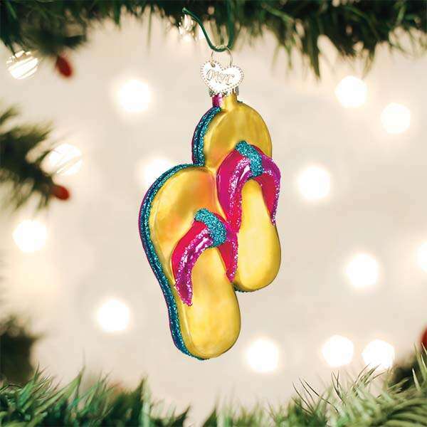 Old World Christmas Yellow Flip-Flops Blown Glass Ornament