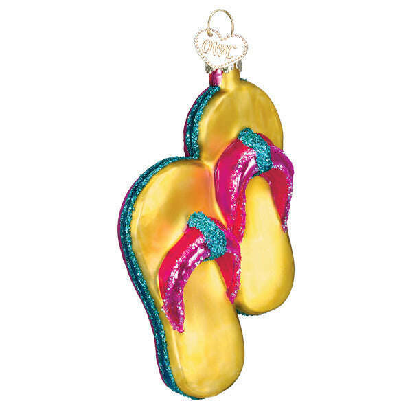 Old World Christmas Yellow Flip-Flops Blown Glass Ornament