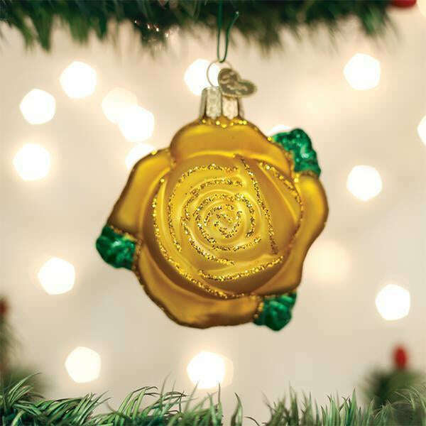Old World Christmas Yellow Rose Blown Glass Ornament