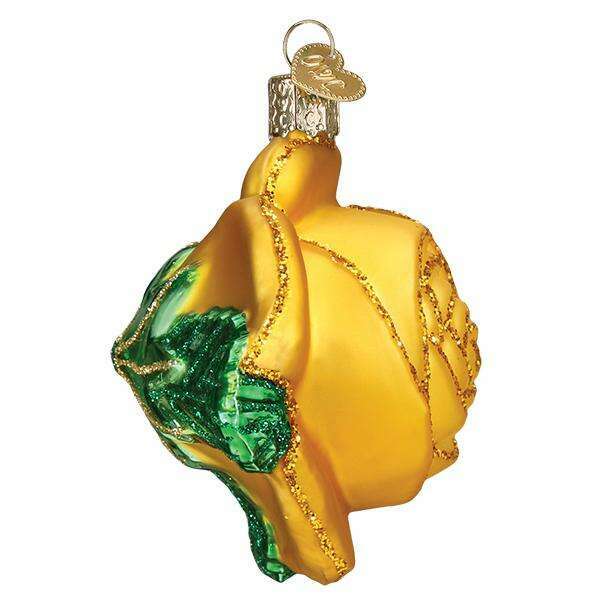 Old World Christmas Yellow Rose Blown Glass Ornament