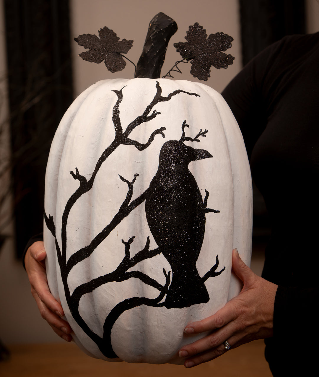 Black & White Raven Pumpkin by Bethany Lowe Designs, image 3