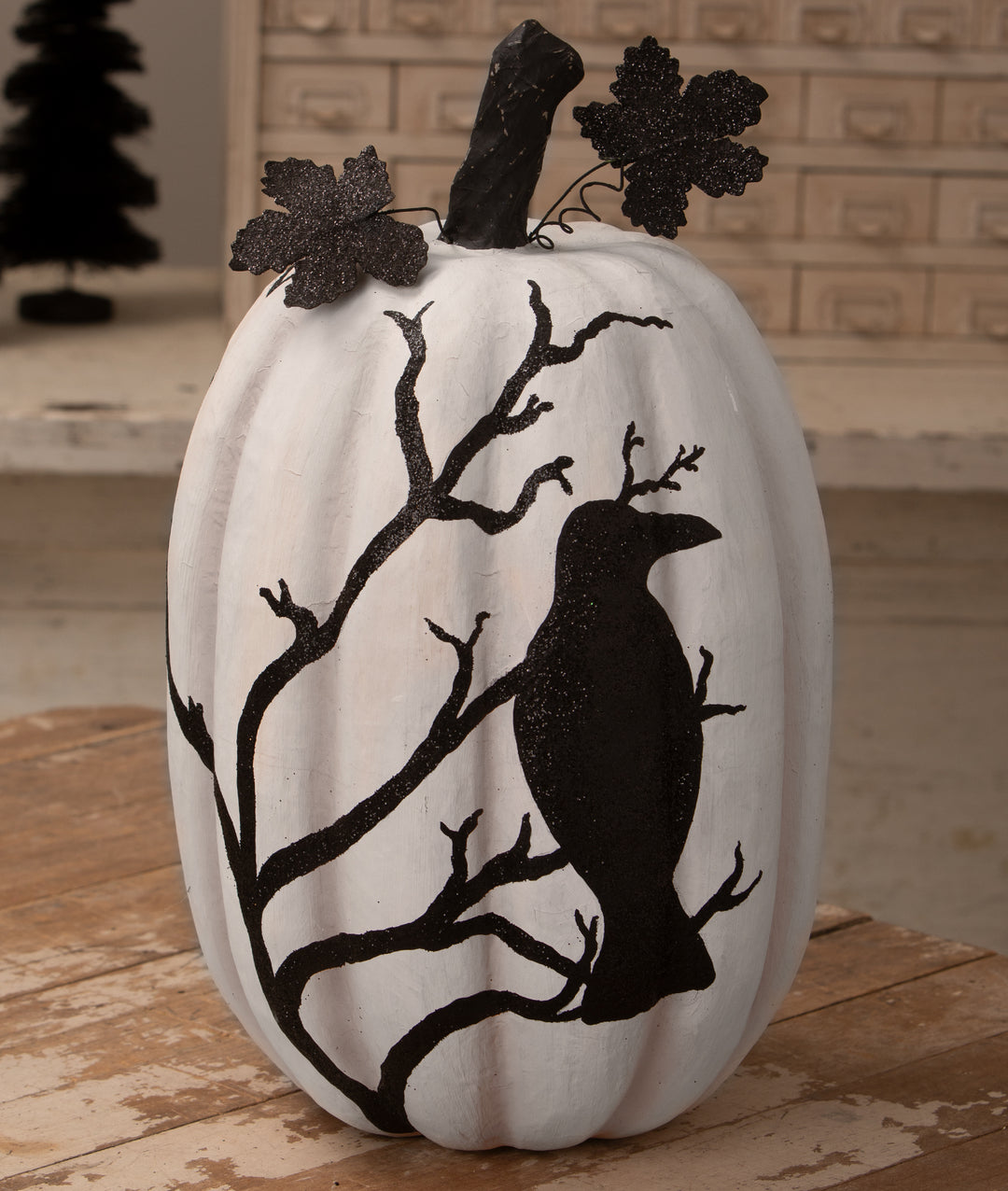 Black & White Raven Pumpkin by Bethany Lowe Designs, image 4
