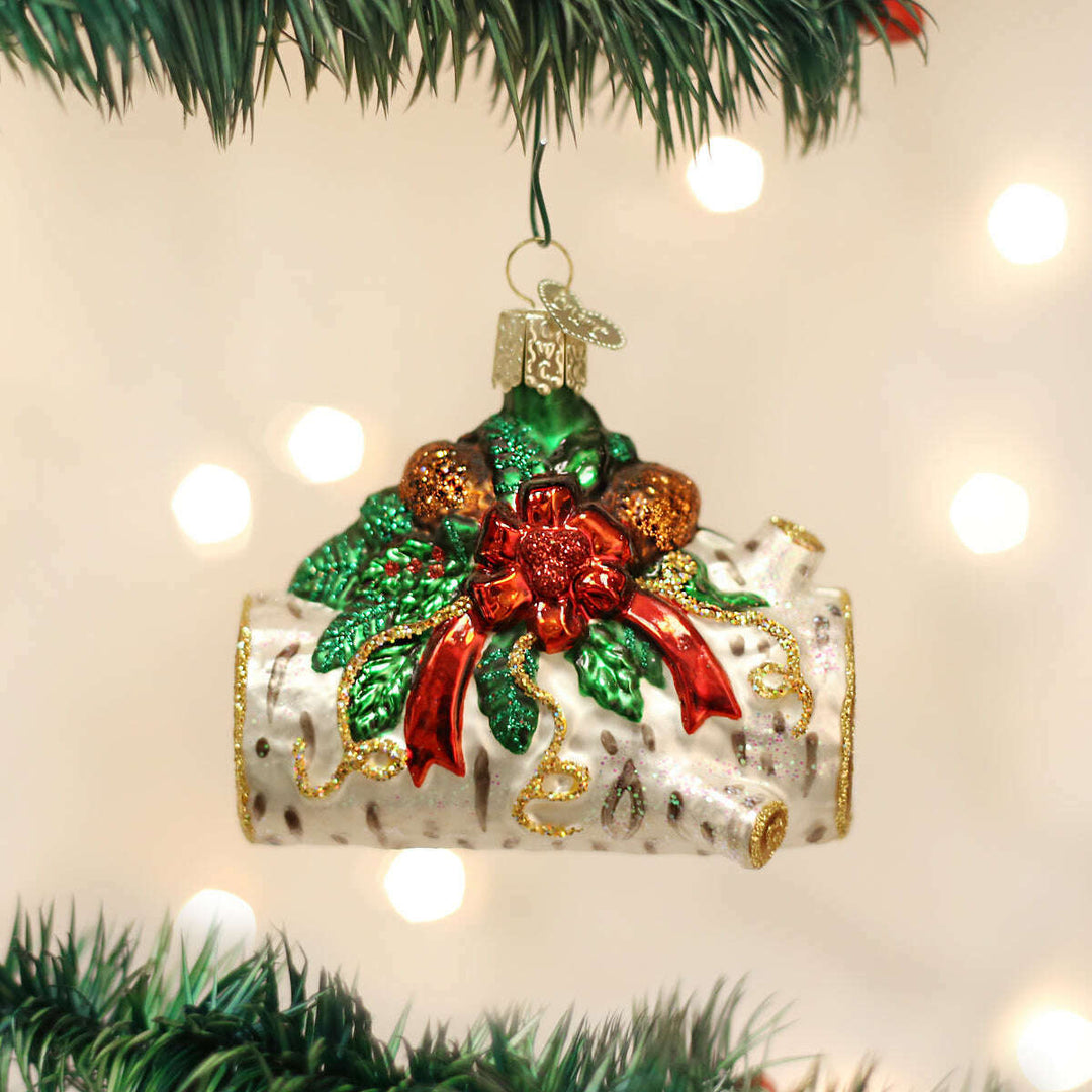 Old World Christmas Yule Log Blown Glass Ornament
