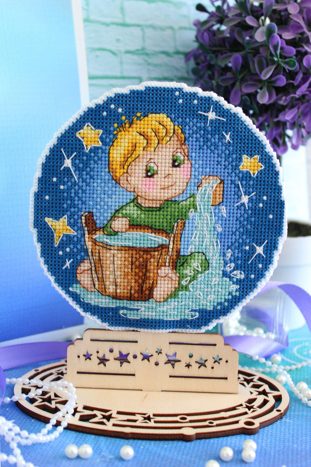 Zodiac Signs. Aquarius SR-700 Plastic Canvas Counted Cross Stitch Kit