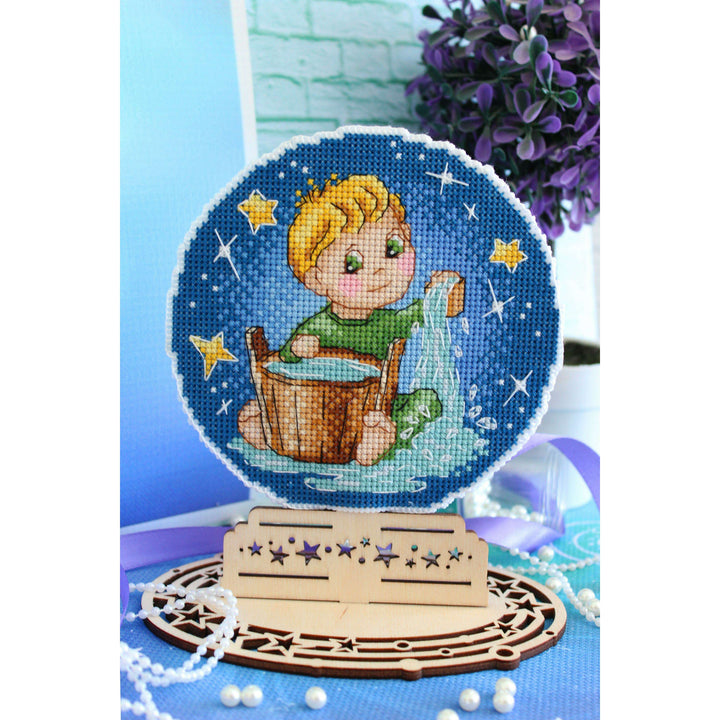 Zodiac Signs. Aquarius SR-700 Plastic Canvas Counted Cross Stitch Kit