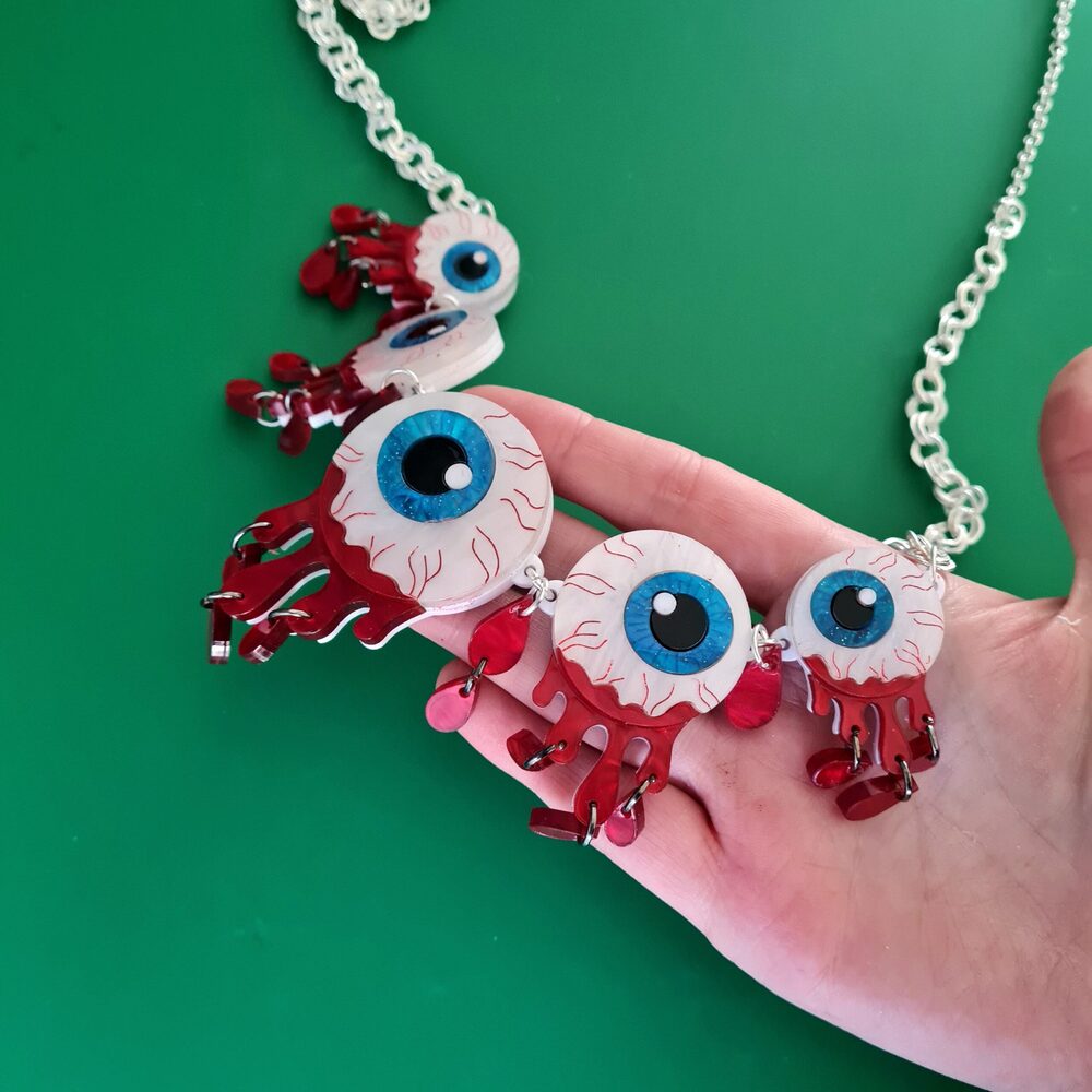 Zombie Halloween Eyeball Charm Statement Necklace by Cherryloco Jewellery 1
