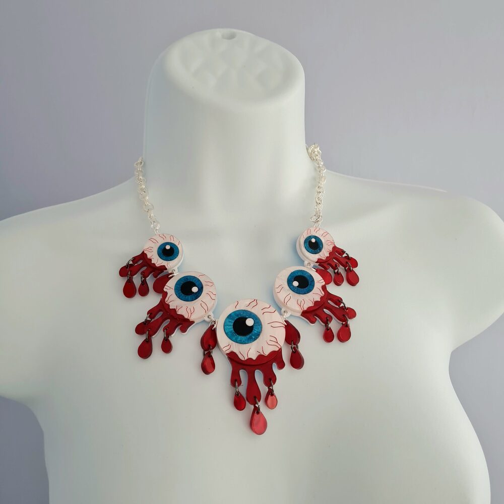 Zombie Halloween Eyeball Charm Statement Necklace by Cherryloco Jewellery 4