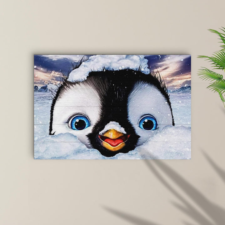 Penguin Peekaboo Painting Canvas Wall Art