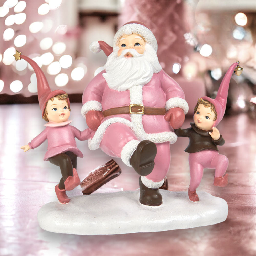 10" Pink Santa w/Elves - NEW 2024 by December Diamonds image