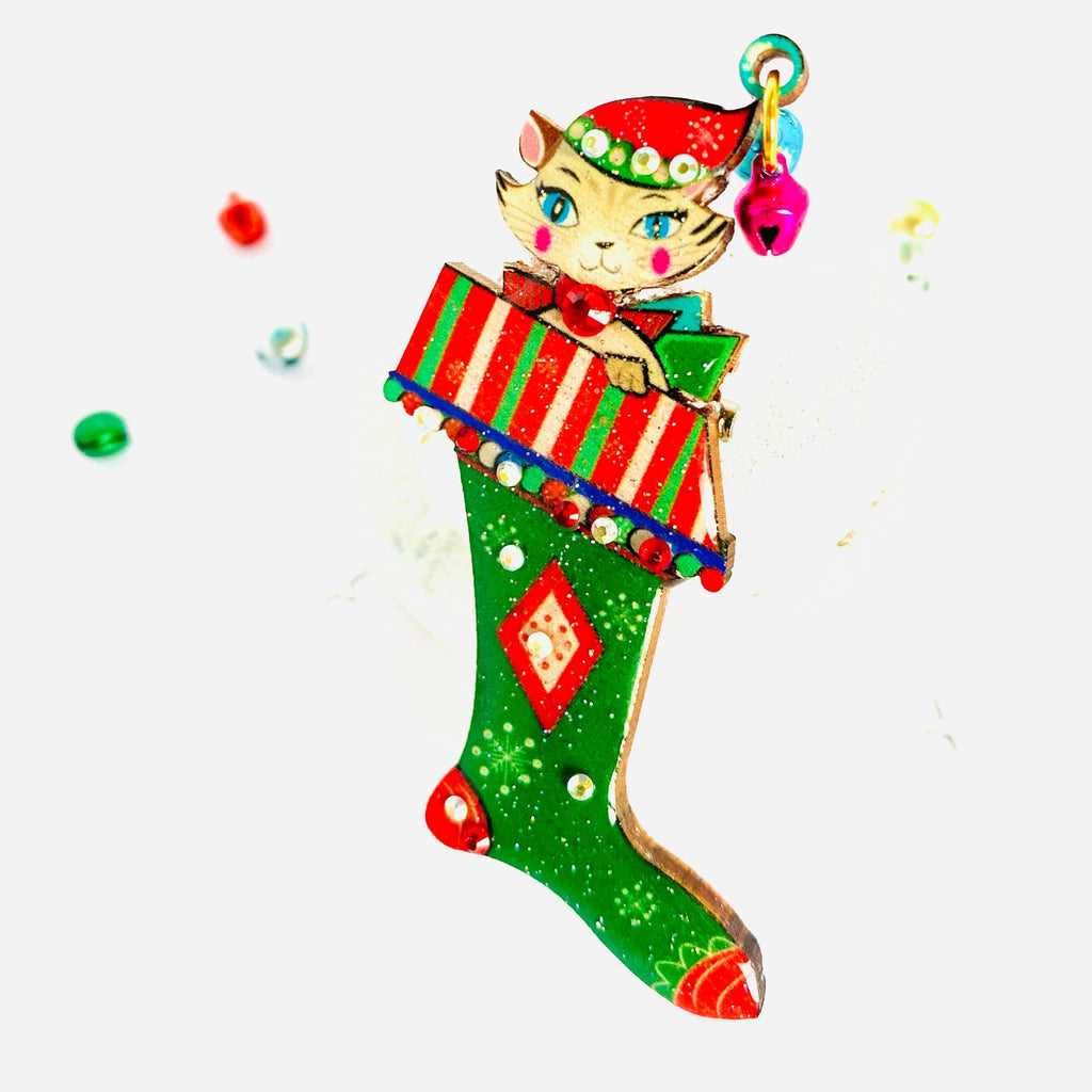 cat in a stocking brooch