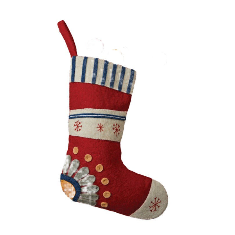 18"H Handmade Wool Felt Stocking w/ Embroidered Snowflakes & Flower, Multi Color by Creative Co-Op