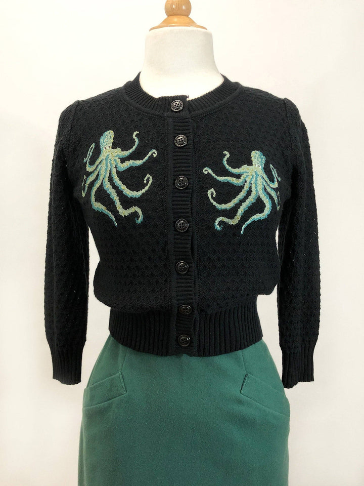The Waltz Of The Octopus Cropped Cardigan in Black