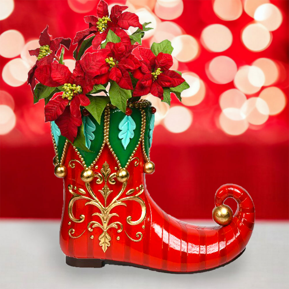 22" Retro Red Elf Shoe Planter by December Diamonds