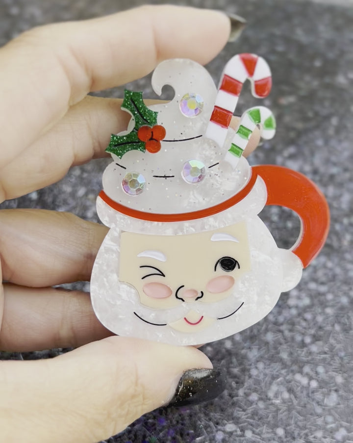 Dreaming of a Whippy Christmas Mini Santa Mug Brooch-Red by Lipstick & Chrome