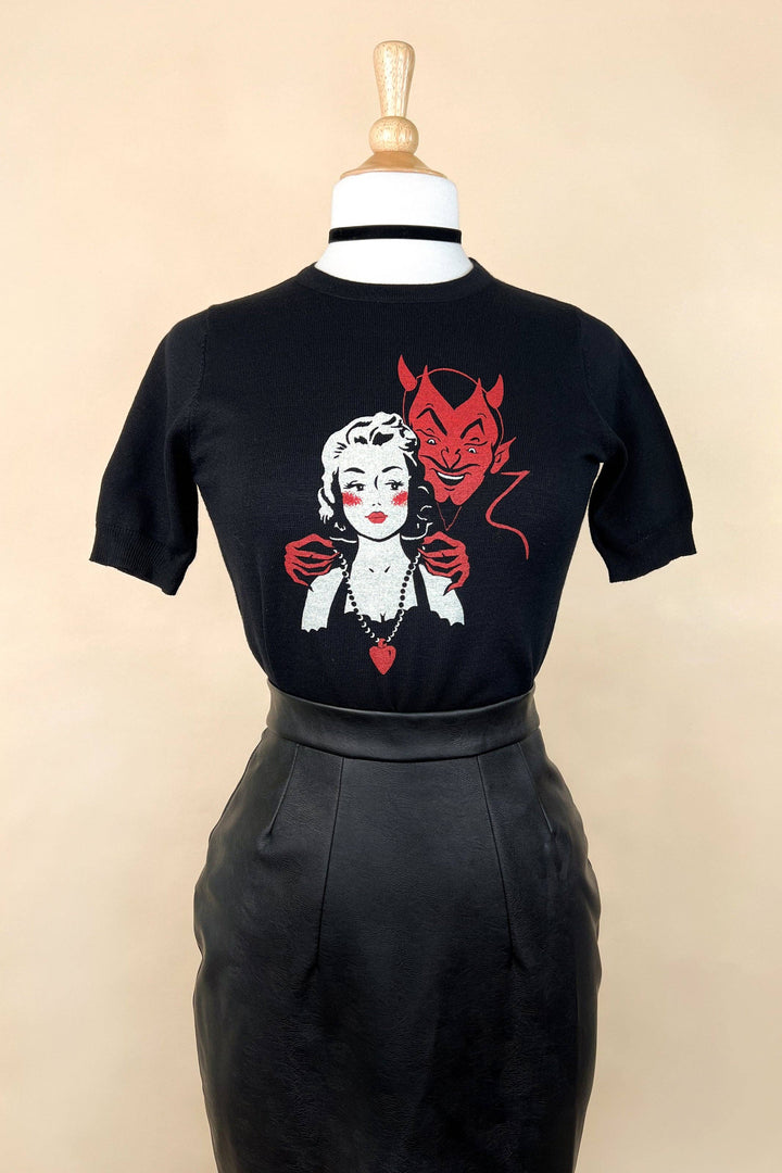 Deal with the Devil short sleeve Sweater in Black