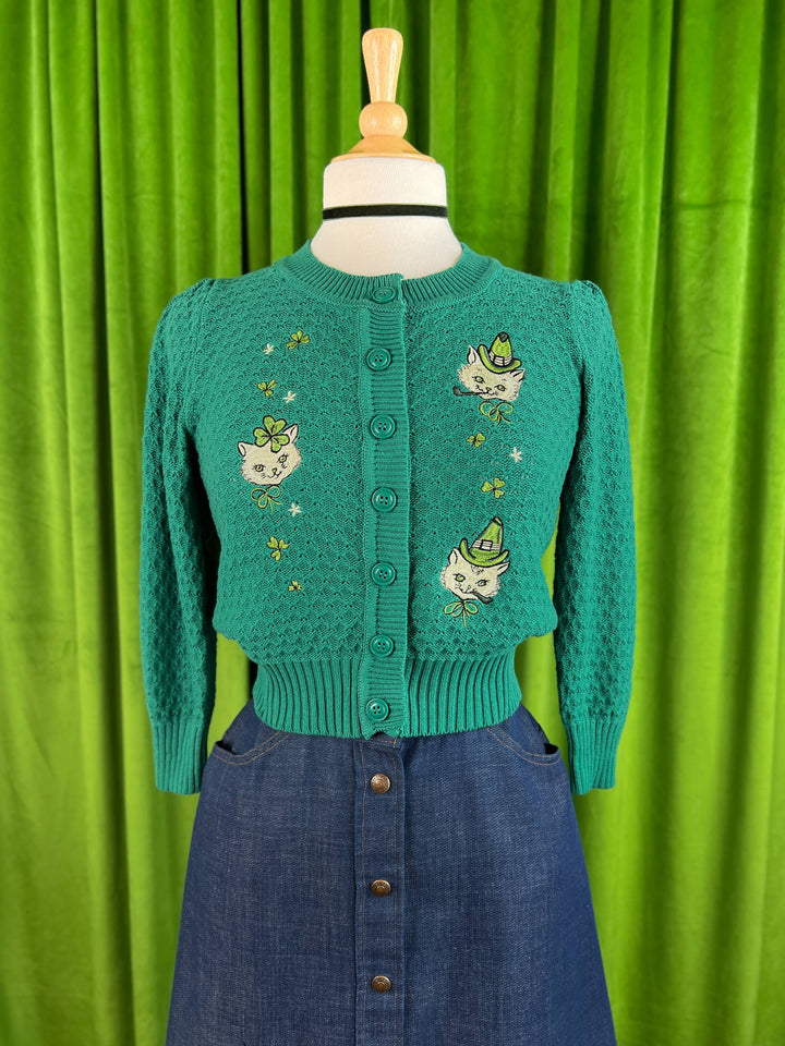 Paddy Cats Cropped Cardigan in Green